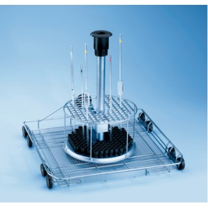 This product has been discontinued by the manufacturer. Please contact us for the closest replacement - Injector unit Miele full width for 116 pipettes (length up to 450 mm), 16 x 16mm sections with retaining frame at 150mm height, with connection for hot air drying, fills full internal height, comes with lower basket attached