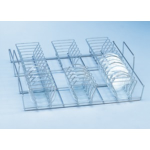 This product has been discontinued by the manufacturer. Please contact us for the closest replacement - Insert Miele full width, 38 holders 70mm high, spacing approx. 26mm, for 100mm diameter petri dishes, for upper and lower baskets