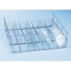 This product has been discontinued by the manufacturer. Please contact us for the closest replacement - Insert Miele full width, 56 holders 70mm high, spacing approx. 26mm, for 100mm (or less) diameter petri dishes, for lower baskets only