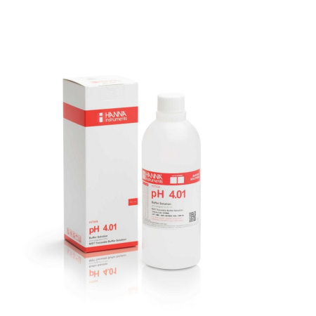 Buffer solutions Hanna Instruments HI-7004L, Technical buffer, pH 4.01, 500 mL bottle, calibration/verification purpose, 24 months shelf-life