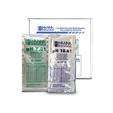 Buffer solutions Hanna Instruments HI-700710P, Technical buffer, pH 7.01 and pH 10.01 (5 x 5 20ml sachets), single-use sachets, calibration/verification purpose, 24 months shelf-life