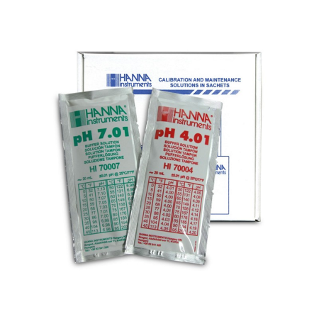 Buffer solutions Hanna Instruments HI-77400P, Technical buffer, pH 4.01 and pH 7.01 (5 x 5 20ml sachets ), single-use sachets, calibration/verification purpose, 24 months shelf-life