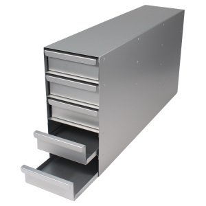 Rack for cryoboxes Wesbart BH115/5NMT aluminium, front loading, 25 boxes per rack, suitable for 2 inch boxes, dimensions 287h x 140w x 685d mm
