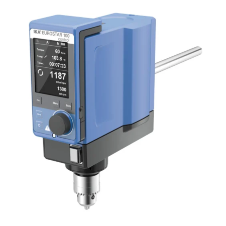 Stirrer overhead IKA England EUROSTAR 100 control max capacity 100l, stirrer speed 30 to 1300 rpm, digital control, with TFT speed display. Requires stirrer attachment